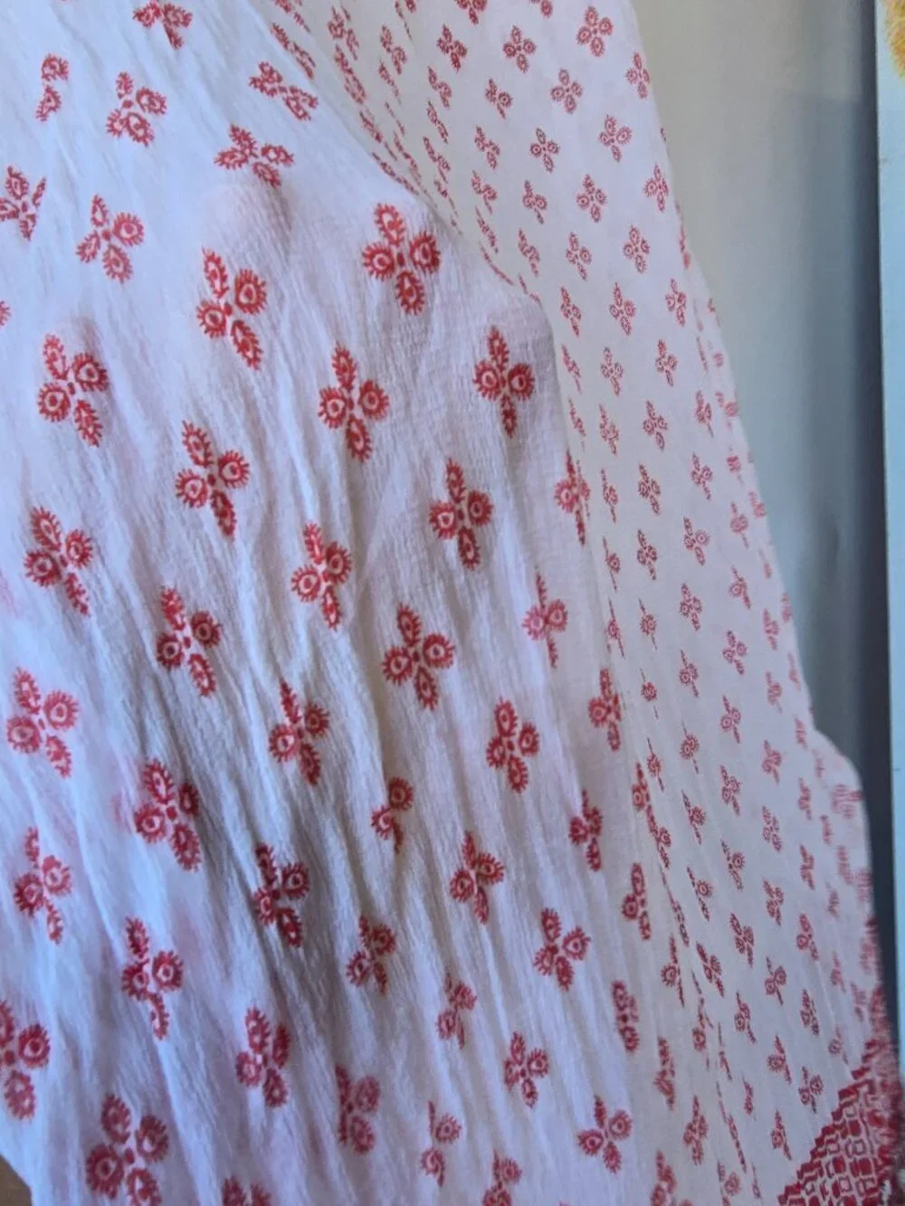 Red White Floral Boho Scarf Sheer Flowy Wrap Shawl Romantic Causual Evening